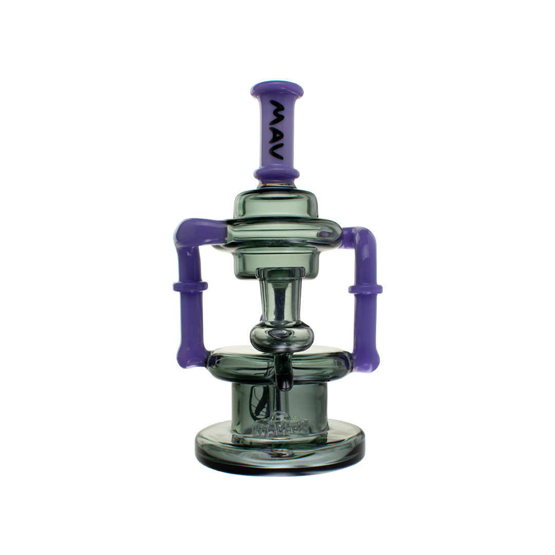 MAV Glass The Griffith Microscopic Slitted Puck Bent Neck Recycler in Purple and Smoke