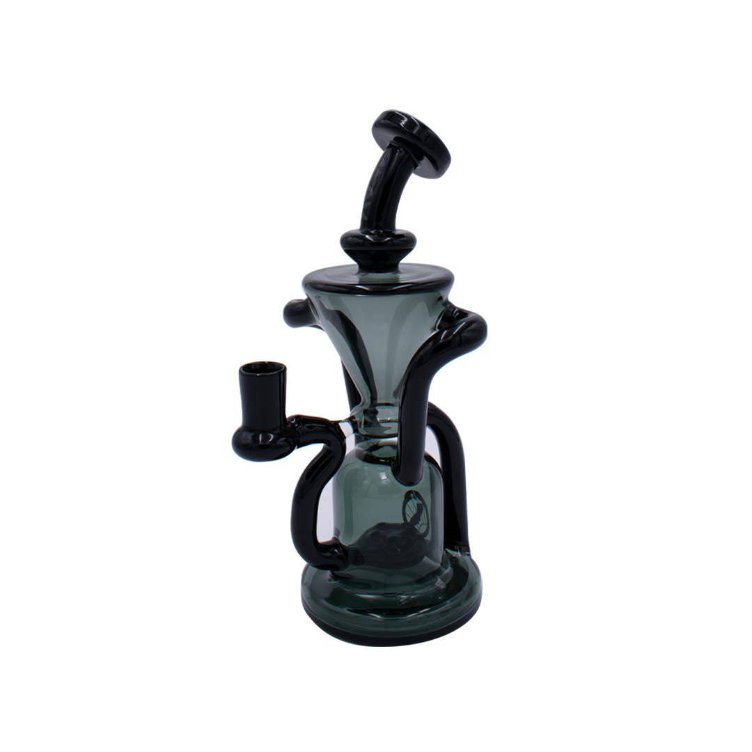 MAV Glass The Humboldt Dab Rig in Black On Black, 9" Beaker with Recycler Design, Side View