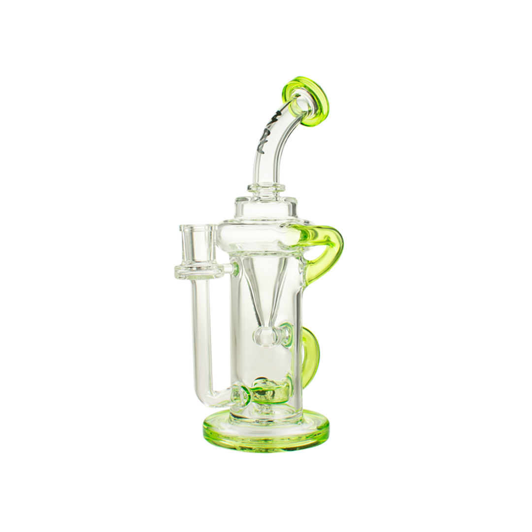 MAV Glass The Pch Recycler Dab Rig with Vortex Percolator and Green Accents - Front View