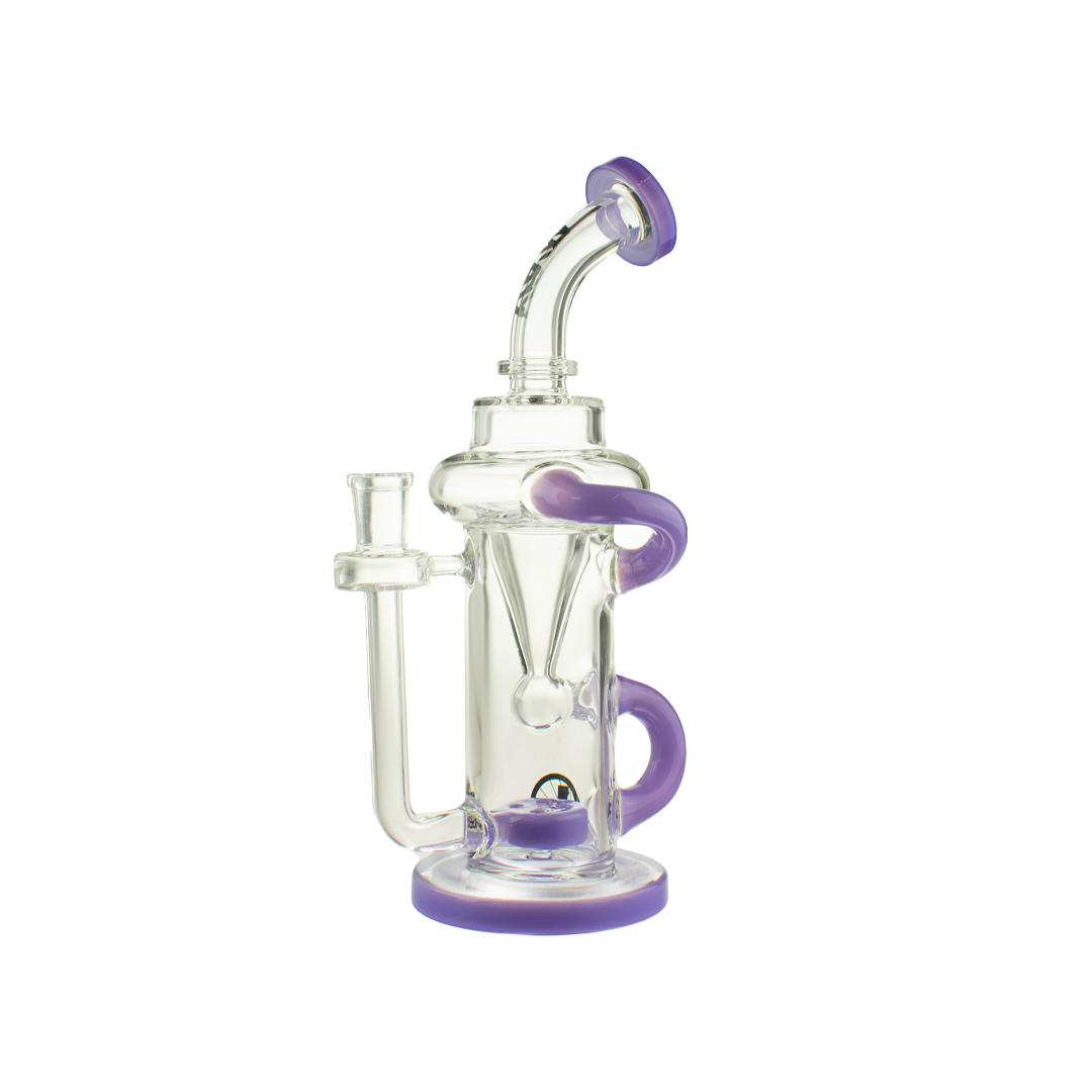 MAV Glass The Pch Recycler Dab Rig with Vortex Percolator in Purple Accent, Front View