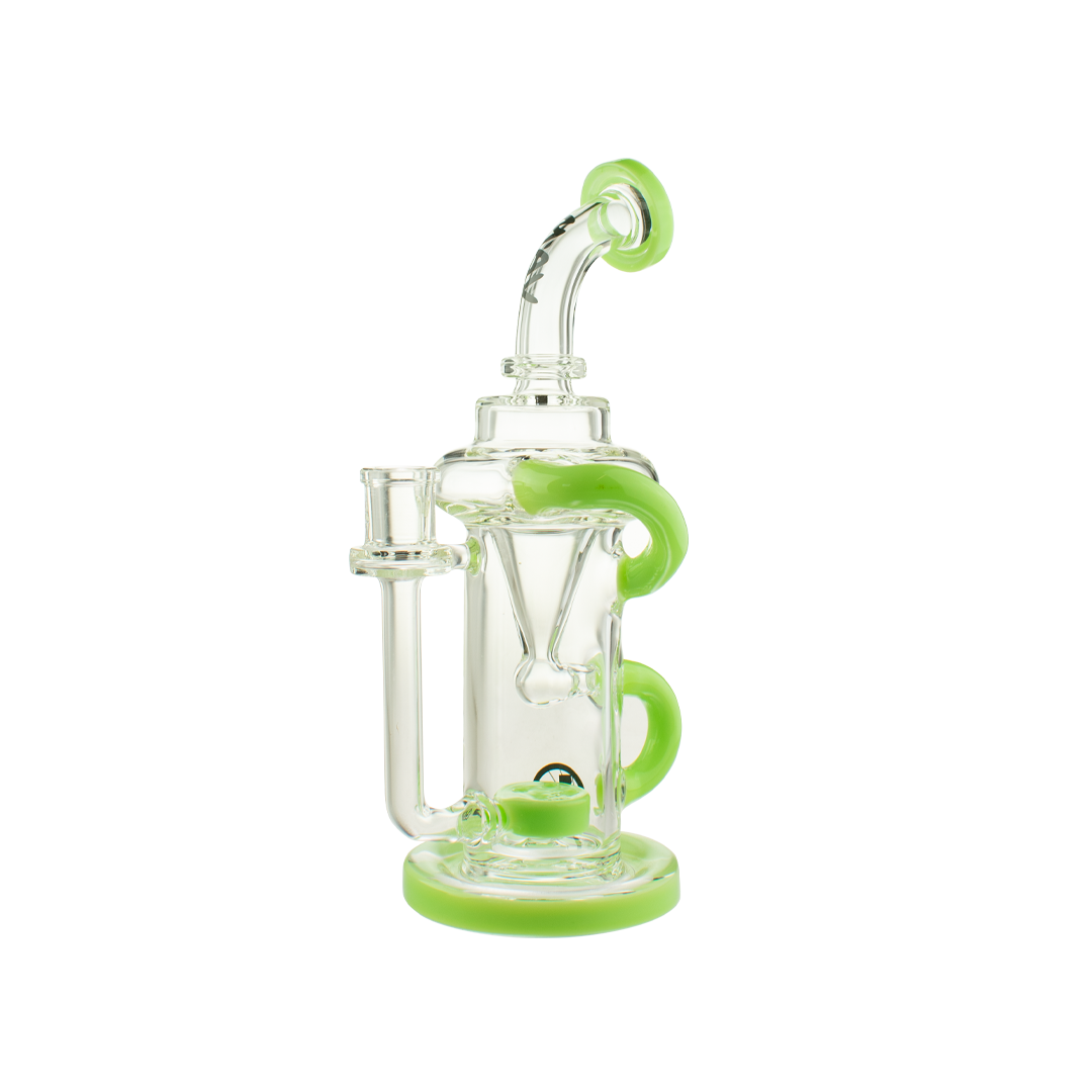 MAV Glass The Pch Recycler Dab Rig in Slime variant with Vortex Percolator - Front View