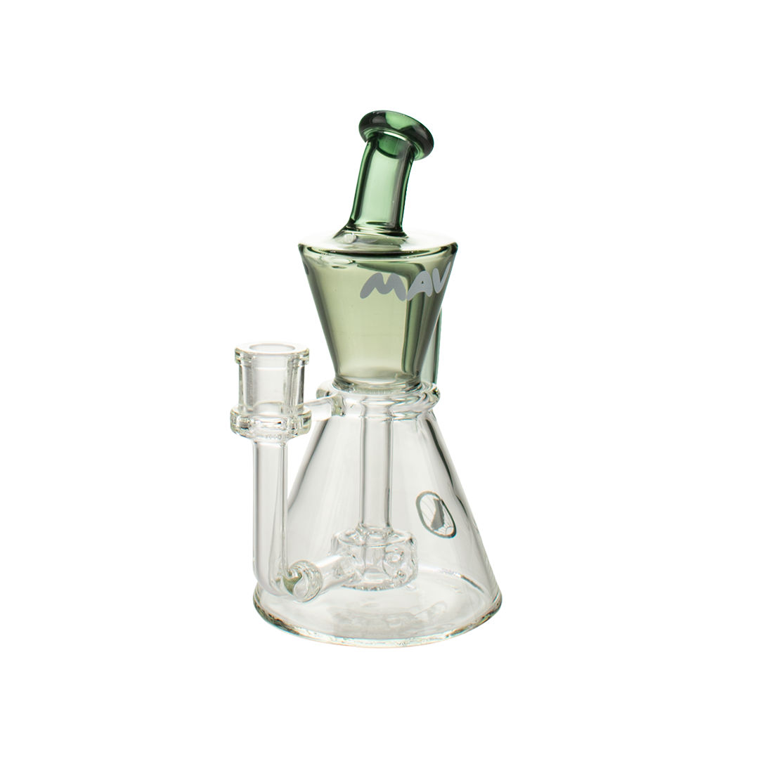 MAV Glass The Santa Monica Hole Puck Perc in Black, 9" Beaker Dab Rig with Cyclone Percolator, Front View