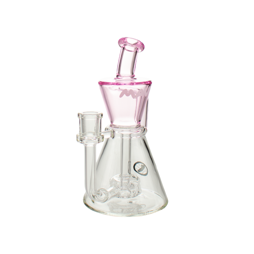 MAV Glass The Santa Monica Hole Puck Perc Dab Rig in Pink with Cyclone Percolator - Front View