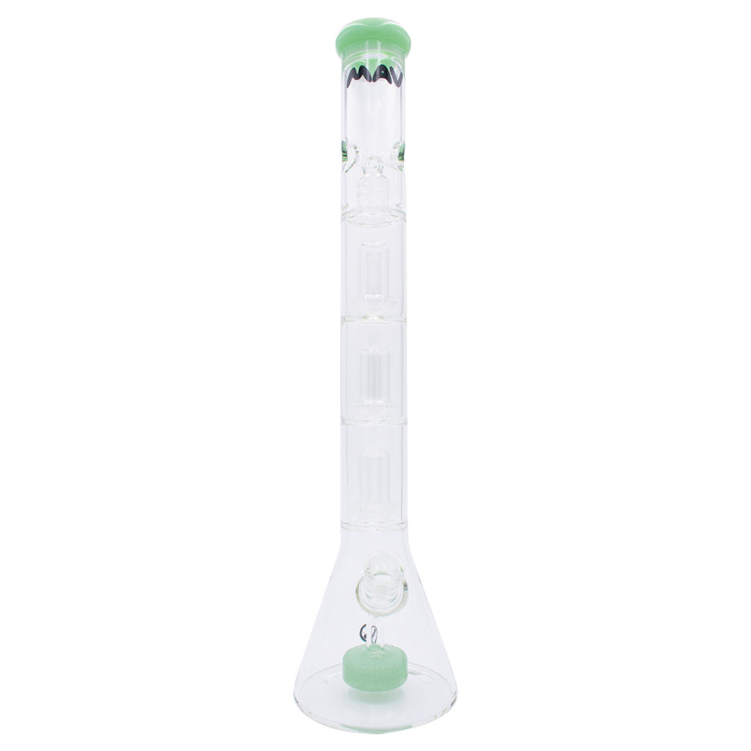 MAV Glass Triple Slitted Puck To UFO Beaker in Seafoam, Front View, 21" Tall with Showerhead Percolator