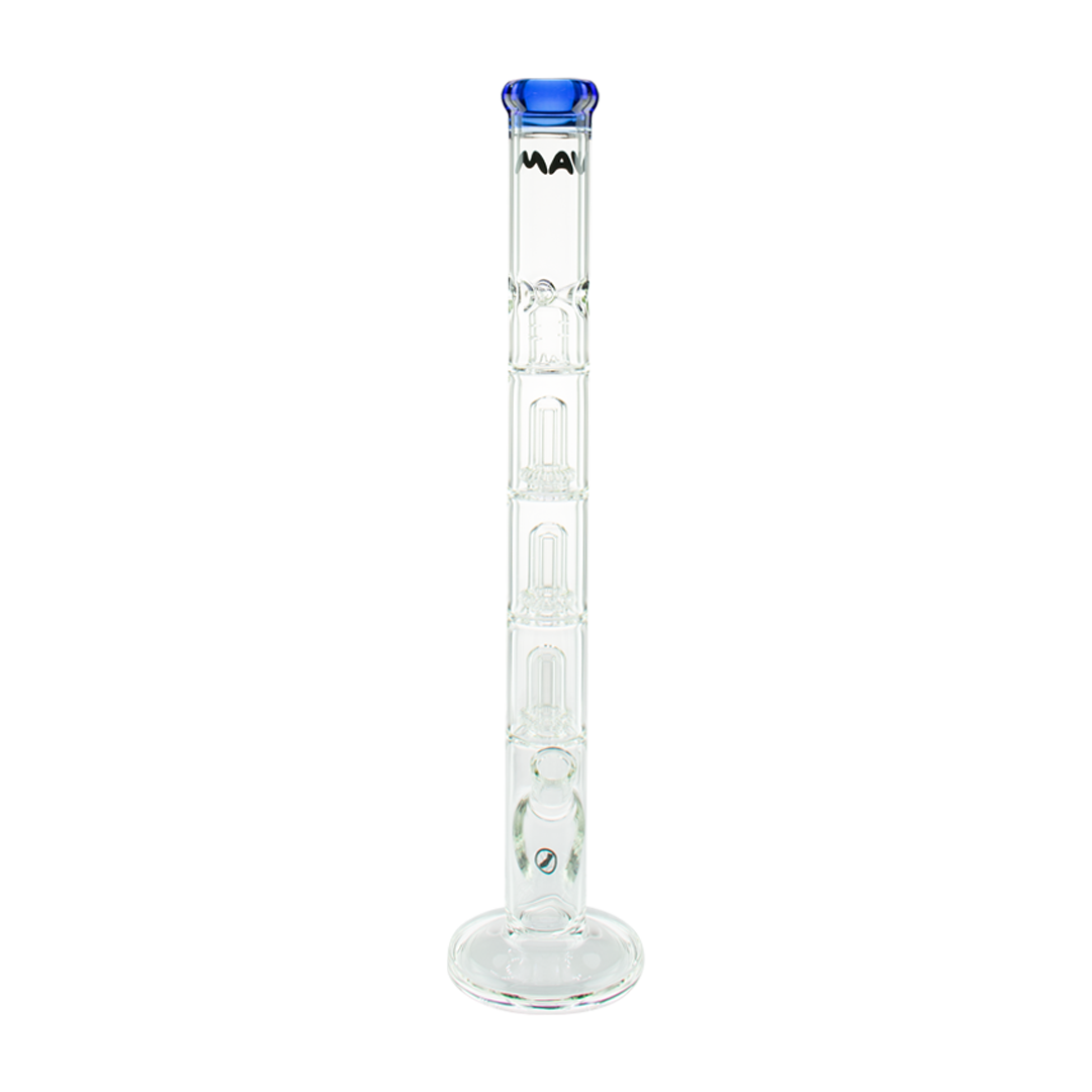 MAV Glass Triple To UFO Straight Bong, 23" Ink Blue, Showerhead/UFO Perc, Front View