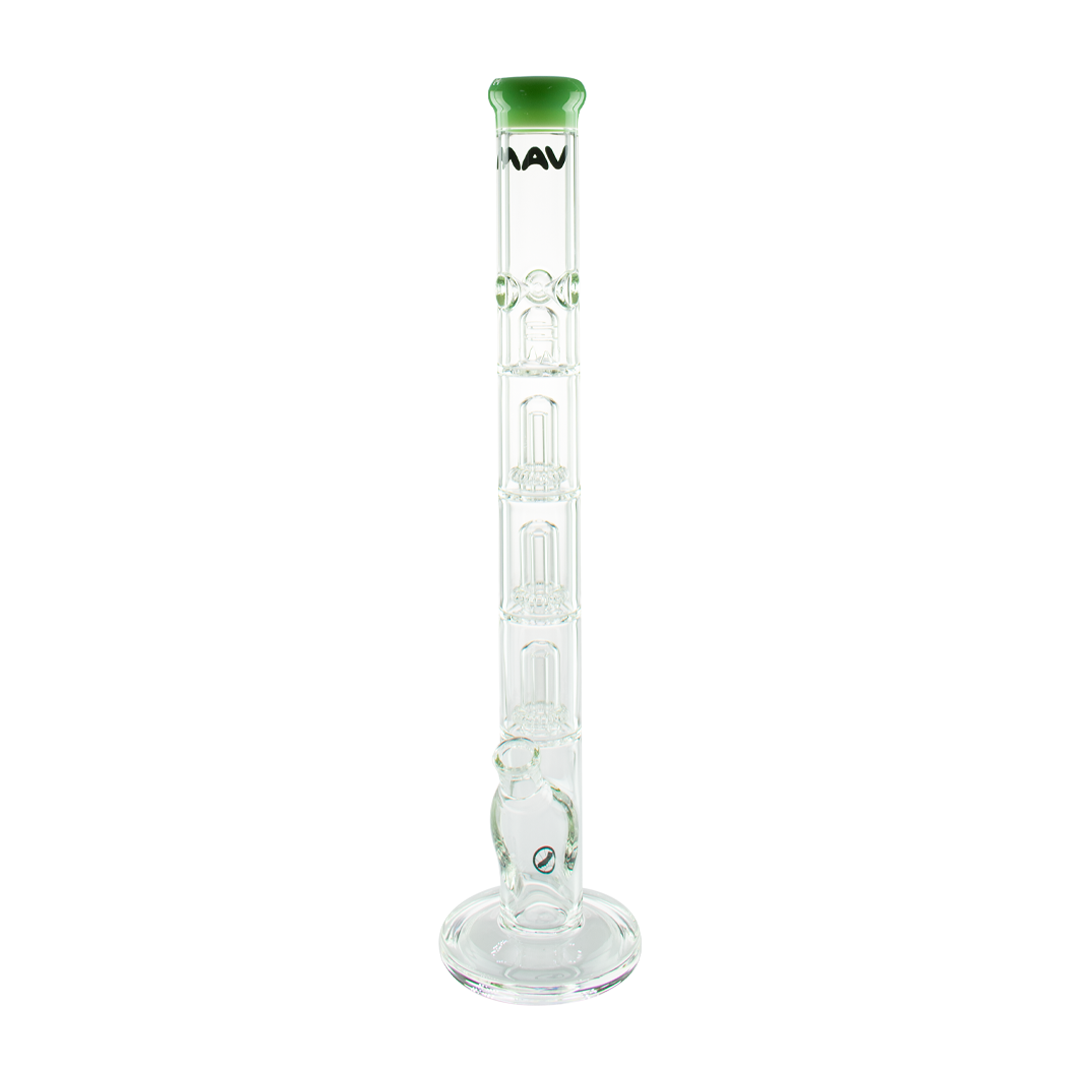 MAV Glass Triple to UFO Straight Bong in Sea Foam, 23" Tall with Showerhead Percolator, Front View