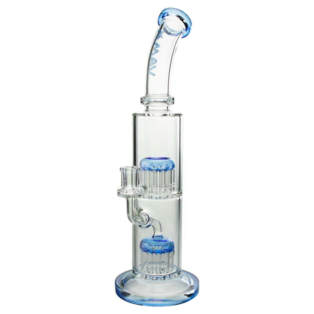 MAV Glass TX374 Double Arms Chambers bong with glass on glass joint, front view on white background