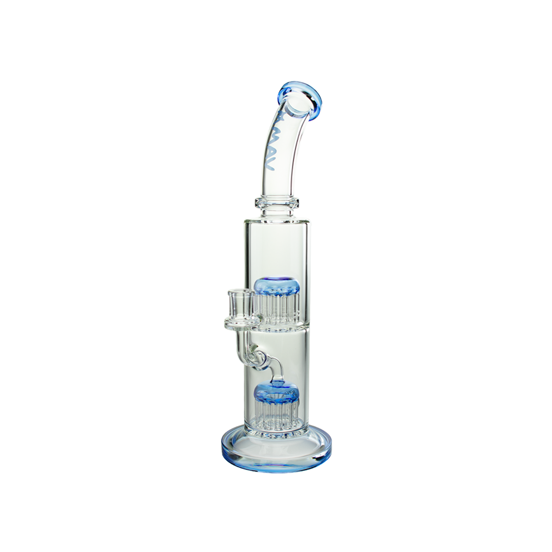MAV Glass Tx374 Ink Blue Double Arms Chambers Bong, Borosilicate Glass, Front View