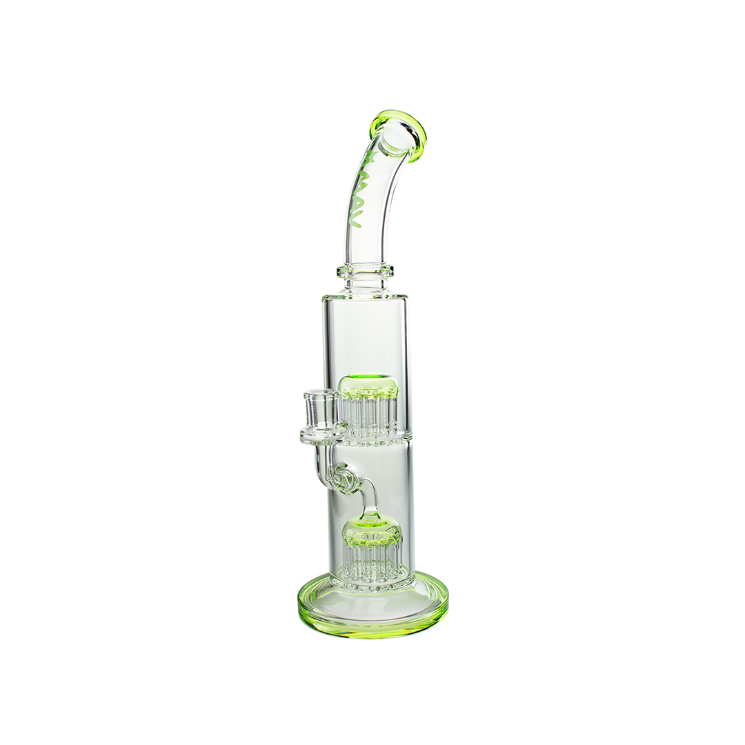 MAV Glass Tx374 Double Arms Chambers bong with dual filtration design, 15" height, front view on white background