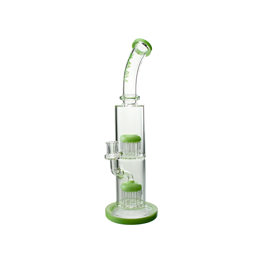 MAV Glass TX374 Double Arms Chambers Bong in Slime Green, Front View, 15" Height