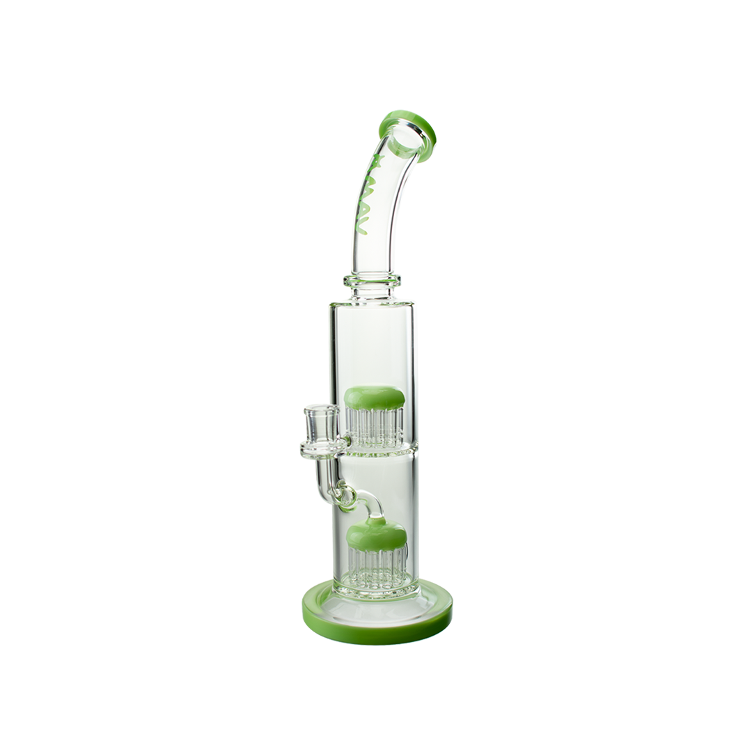 MAV Glass Tx374 Double Arms Chambers Bong in Slime, 15" Tall Borosilicate Glass, Front View