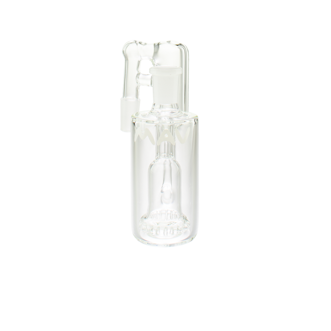 MAV Glass UFO Recycler Ash Catcher 14mm/90° with clear percolator, front view on white background