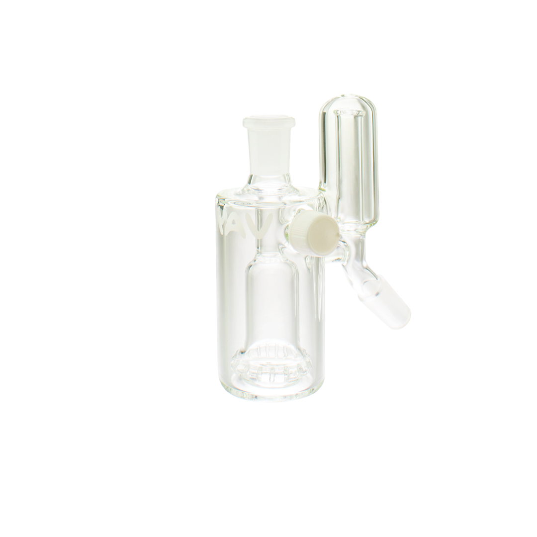 MAV Glass UFO 45° Ash Catcher with 14mm joint, clear beaker design, front view on white background