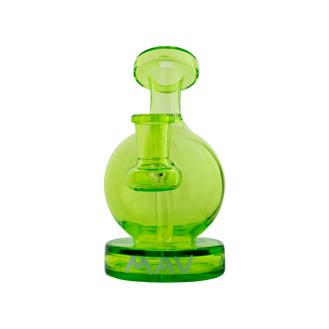 MAV Glass Vintage Bulb Dab Rig in Ooze Green, Front View with 4" Height and 70mm Diameter