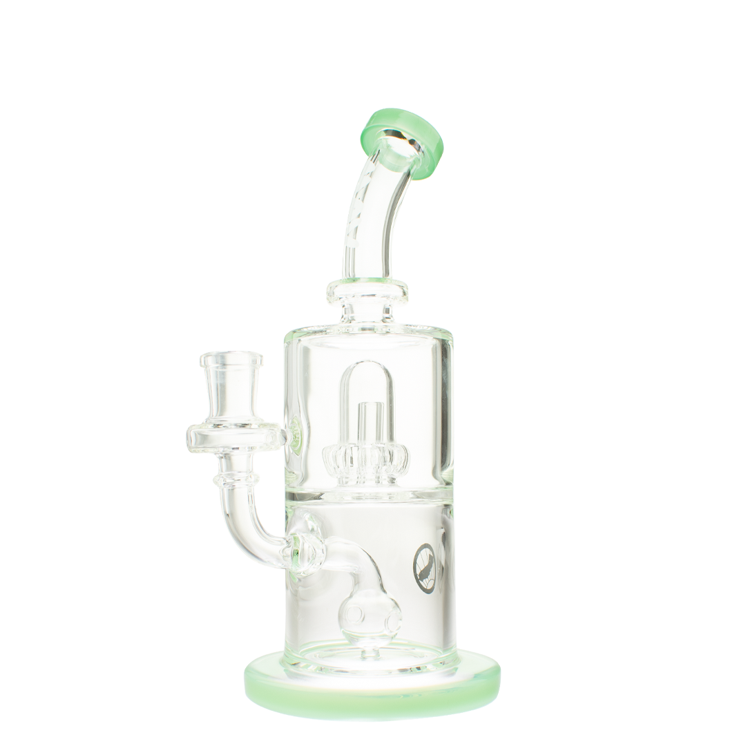 MAV Glass Whiffle Ball To UFO Mini Bent Neck Bong in Sea Foam, 9" Height, Front View
