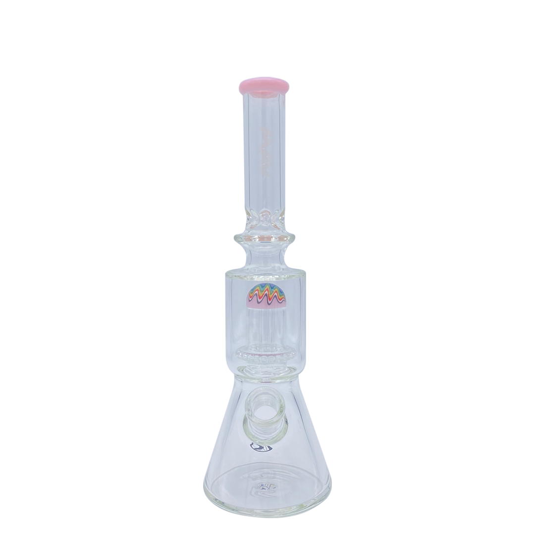 MAV Glass Wig Wag Reversal UFO Beaker Bong in Pink with Showerhead Percolator, Front View