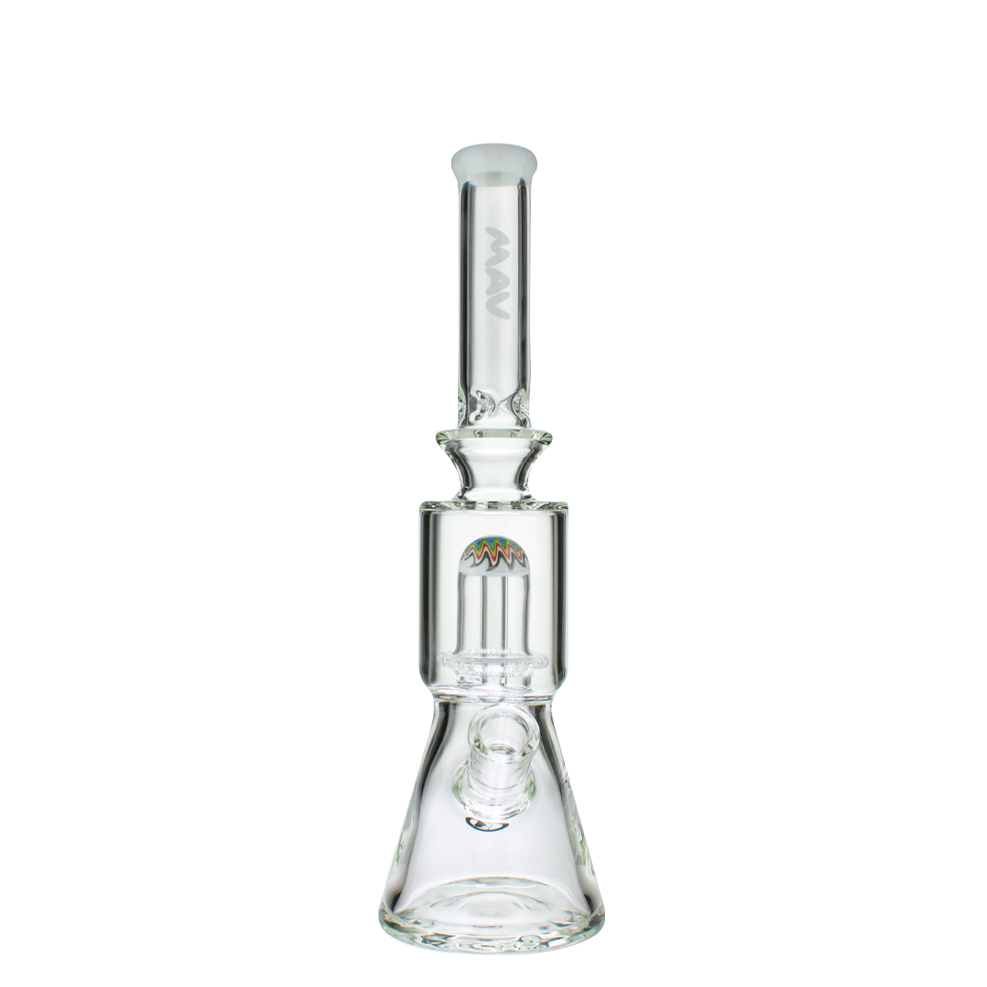 MAV Glass Wig Wag Reversal UFO Beaker Bong in White with Showerhead Percolator - Front View