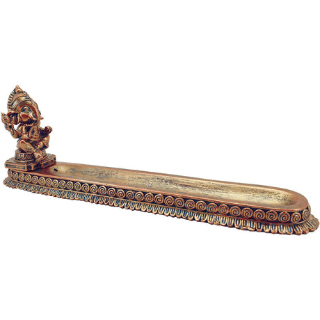 Polyresin Meditating Ganesh Stick Incense Burner, 11" Length, Detailed Carving, Side View