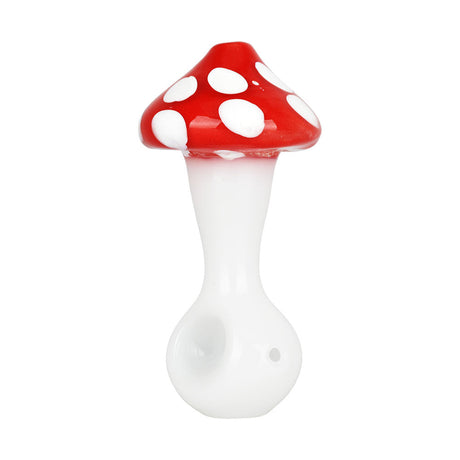 Mega Mushroom Glass Pipe by Mega Mushroom Glassworks, 4.25" with red cap design, front view on white background