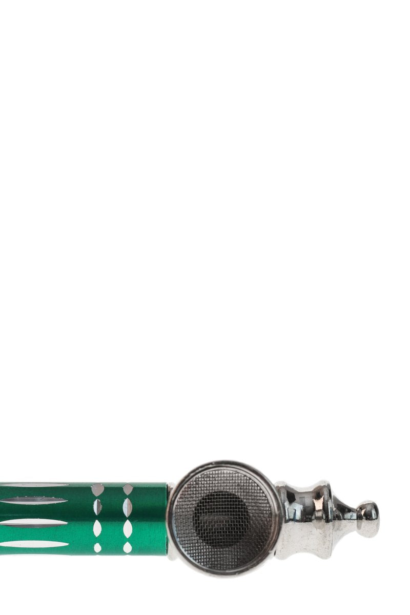DankGeek Metal Stealth Dry Pipe in Green, Compact 3.75" Portable Design, Top View on White