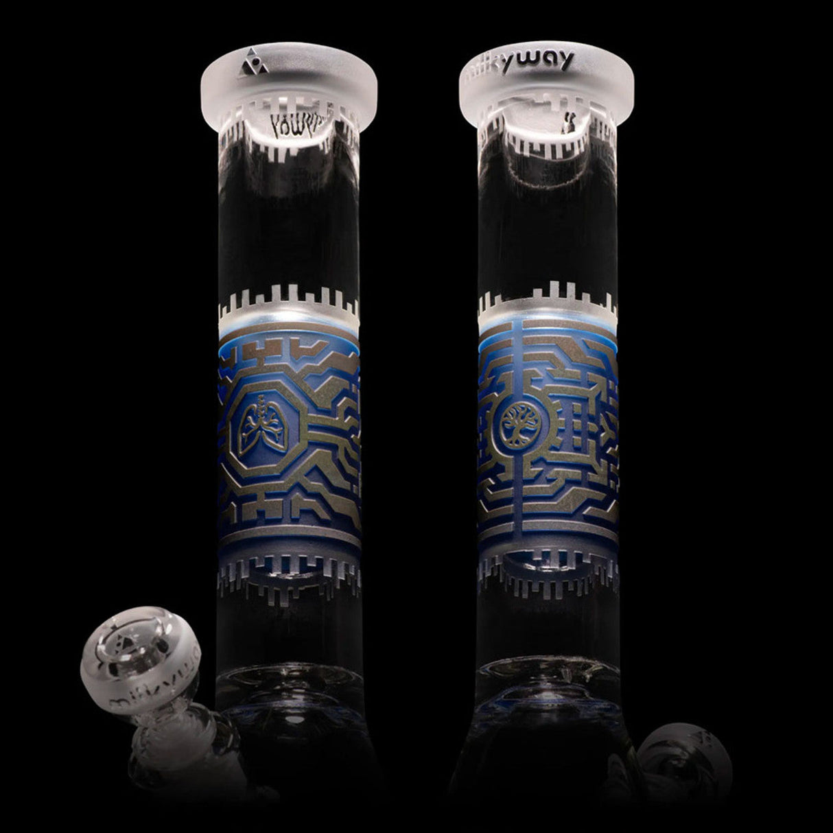 MilkyWay Glass 15" Respire Beaker with Intricate Etched Design - Front View