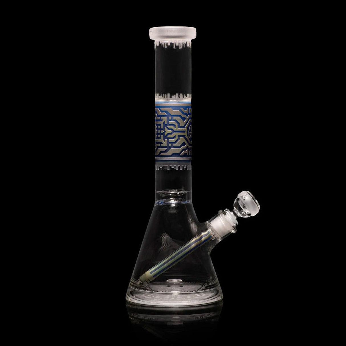 MilkyWay Glass 15" Respire Beaker Bong with Etched Maze Design - Front View on Black