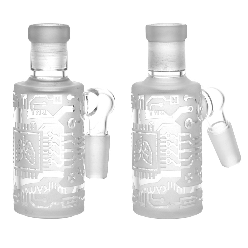 Milkyway Glass Circuitboard Ash Catcher 14mm with Disc Percolator - Dual Angles on White Background