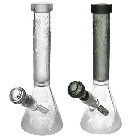 Milkyway Glass Unholy Coronation Beaker Bong, 11" with intricate etchings, clear and black borosilicate glass