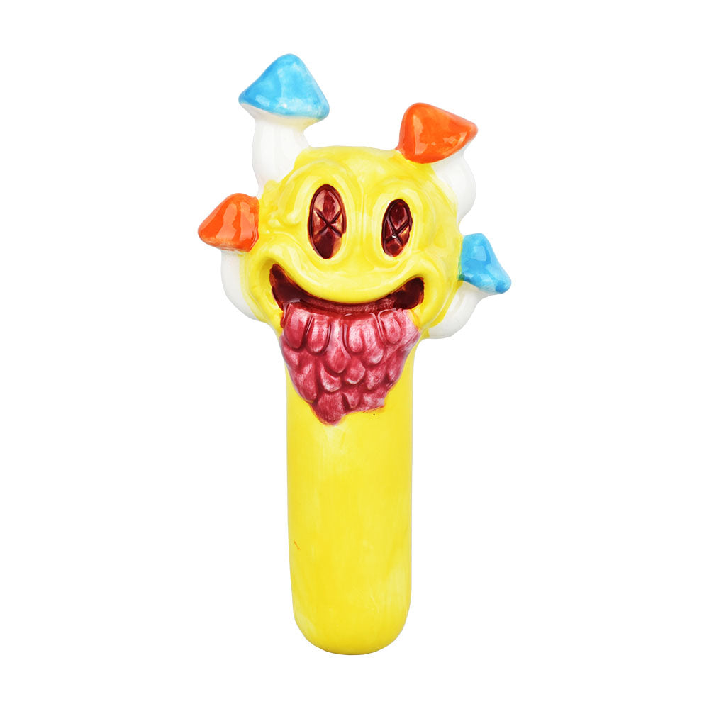 Mind Blown Shroomin' Smiley Face Ceramic Spoon Pipe, 5.75" with Assorted Colors, Front View