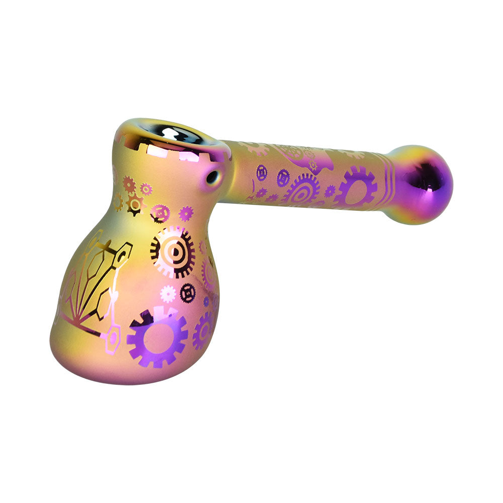Mind Trip Fumed & Electroplated Bubbler, Handcrafted 5.75" Hammer Design, Side View