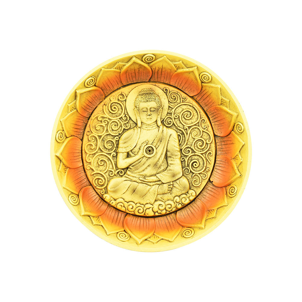Mindful Buddha Round Incense Burner in Polyresin, 4.75" Diameter - Top View