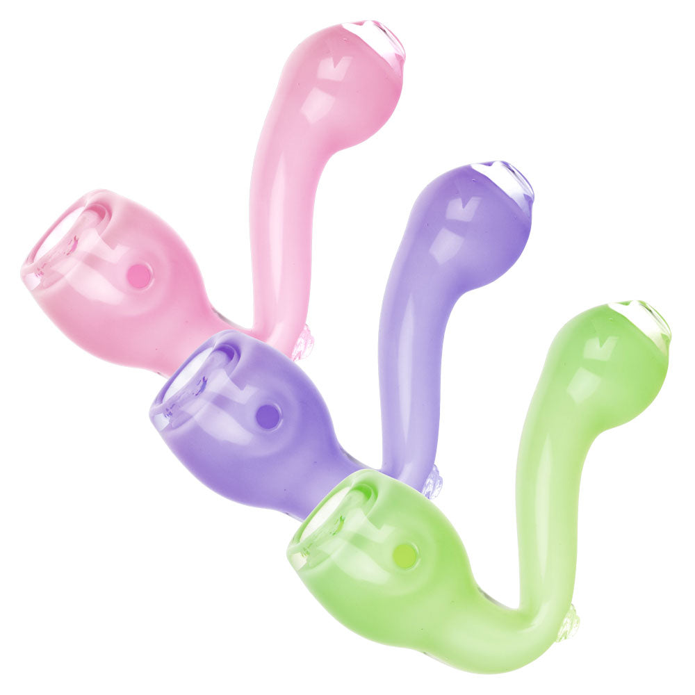 Assorted Mini Resting Glass Sherlock Pipes in pastel colors, compact and portable design, 3.5" length