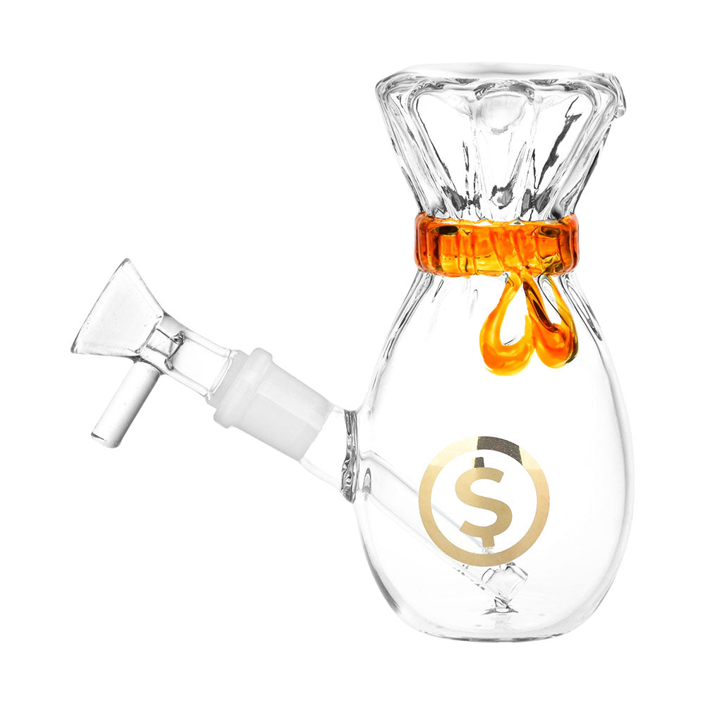 Clear 5" Money Bag Glass Bubbler with 14mm Female Joint and Orange Accents