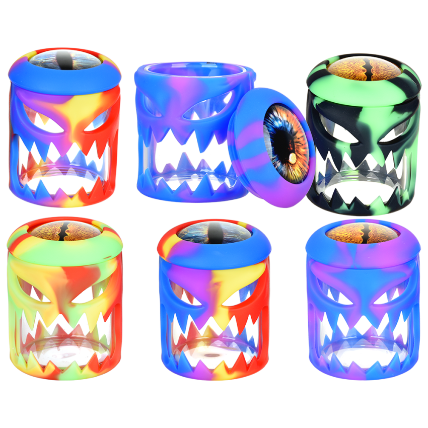 Monster Silicone & Glass Jar | 2.7" | 80mL | Assorted Colors | 6ct Bundle