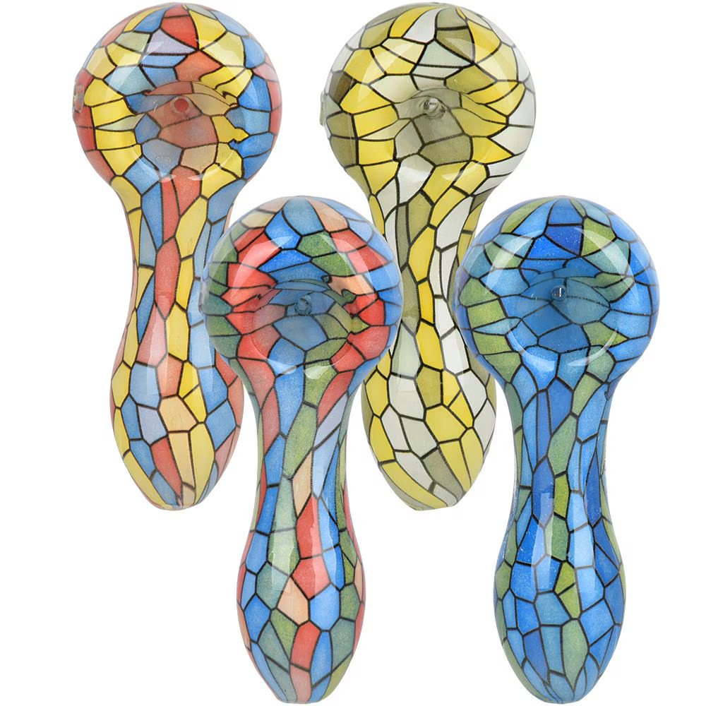 Mosaic Colorful Print Glass Spoon Pipe | 3.75" | Colors Vary