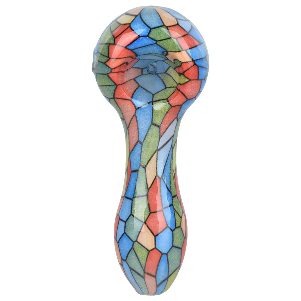 Mosaic Colorful Print Glass Spoon Pipe | 3.75" | Colors Vary