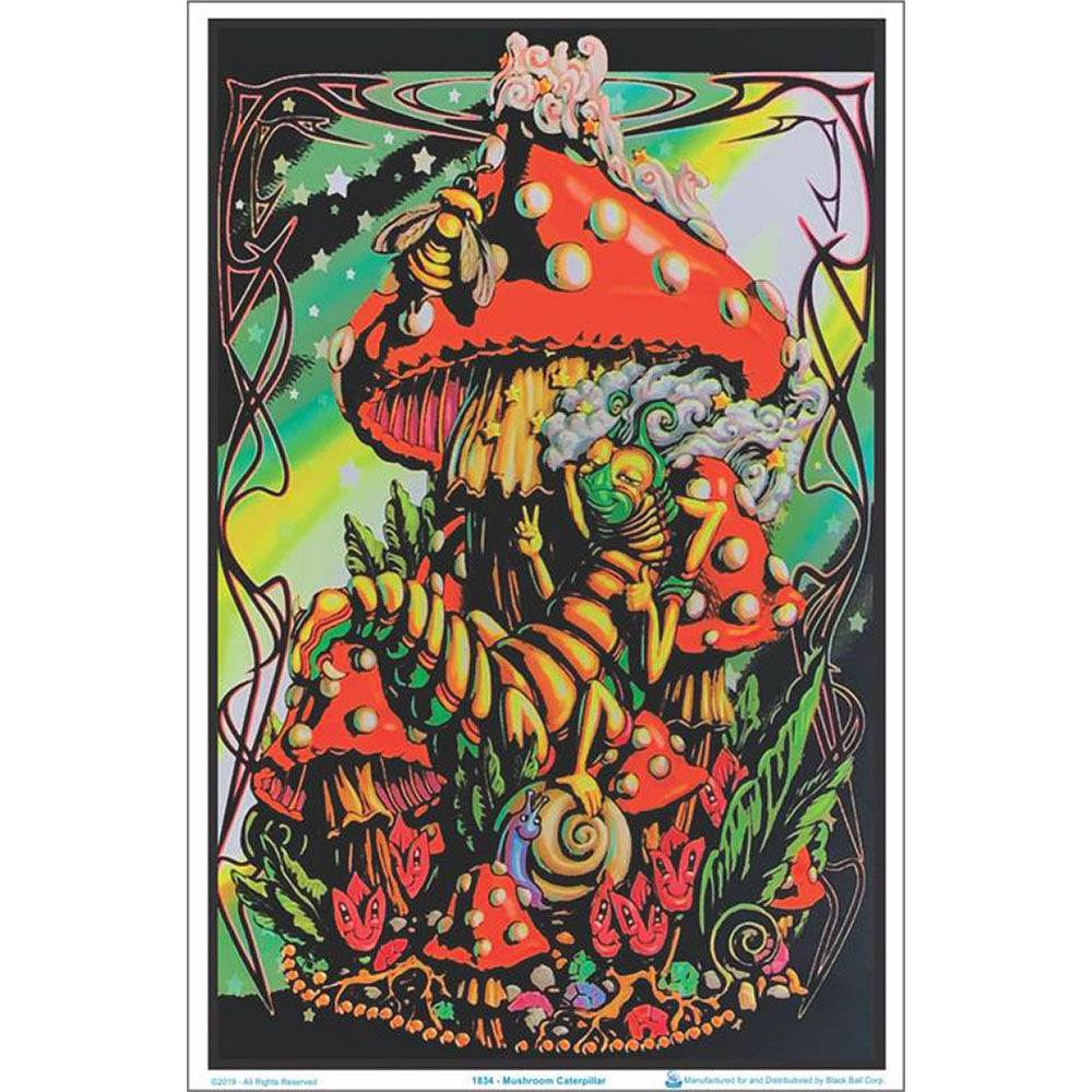 UV Reactive Mushroom Caterpillar Blacklight Poster | 23" x 35" Front View