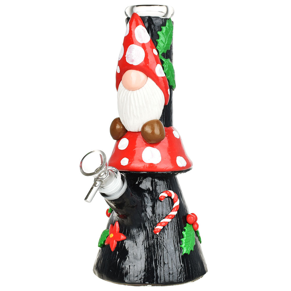 Mushroom Gnome Glass Water Pipe - 9.5" Beaker Design with Enamel Detailing