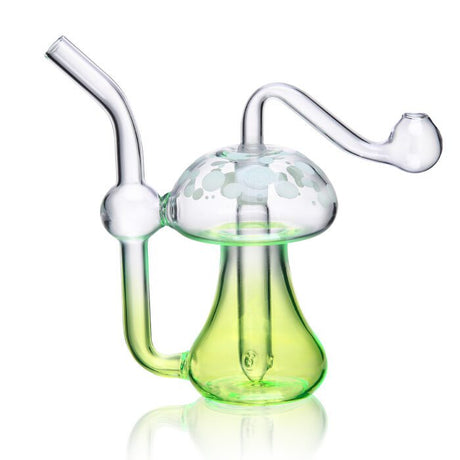 1Stop Glass 5 inch Mushroom Hand Pipe in Green - Borosilicate Glass Bubbler for Dry Herbs, Front View