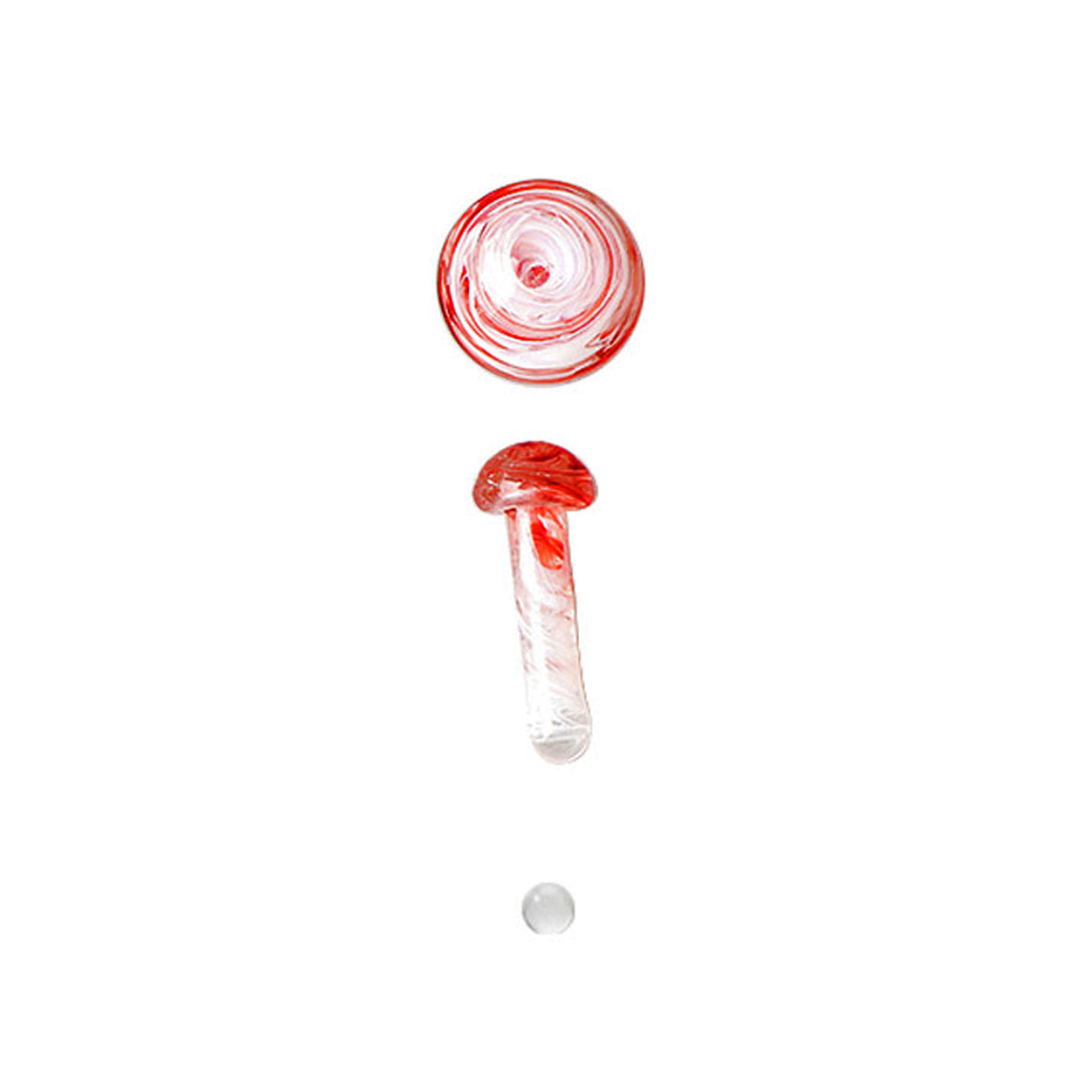 Red Mushroom Pillar Terp Slurper Set for Dab Rigs, Top View on White Background