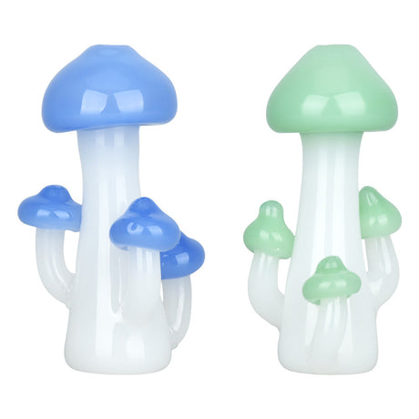 Mushroom Quartet Chillum by Mushroom Family, 3" Borosilicate Glass Hand Pipes, Front View