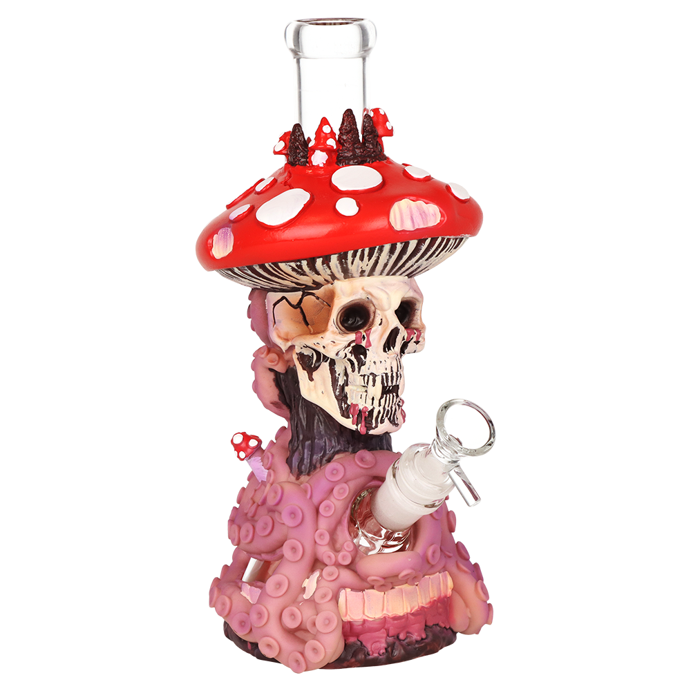 Mushroom Skull Tentacle Glass & Vinyl Water Pipe | 10.5" | 14mm F
