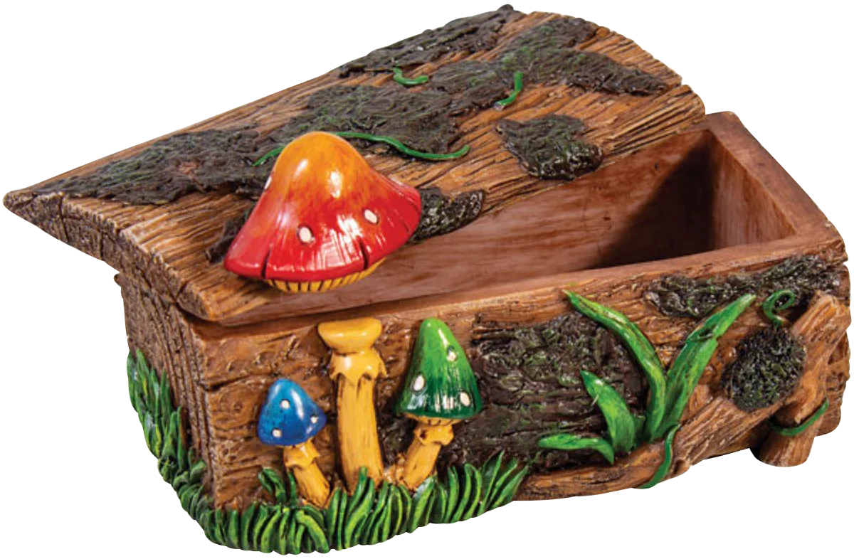 Polyresin Mushroom Themed Stash Box, Medium Size, for Dry Herbs - Angled View