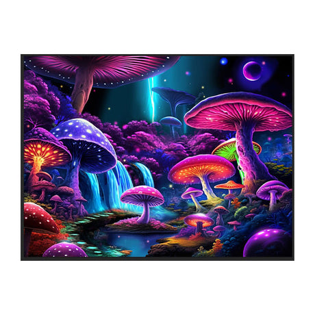 Mushroom World Tapestry in Black Light Reactive Colors, 81"x53", Psychedelic Home Decor