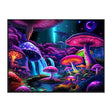 Mushroom World Tapestry in Black Light Reactive Colors, 81"x53", Psychedelic Home Decor