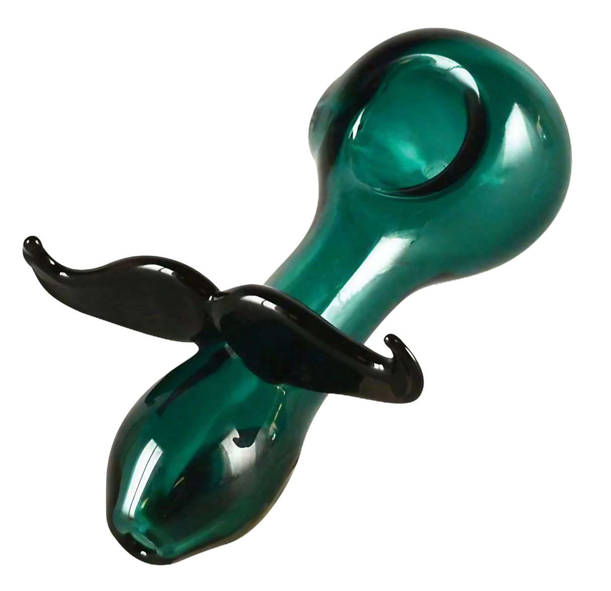 Borosilicate glass spoon pipe with mustache design, 4.25" size, for dry herbs, assorted colors