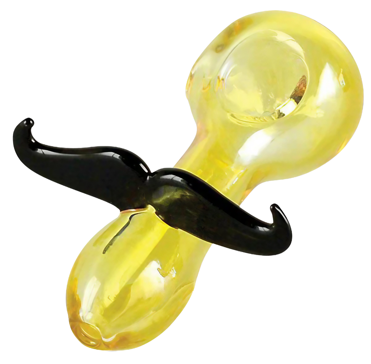 Borosilicate glass mustache spoon pipe for dry herbs, 4.25" size, in assorted colors, front view