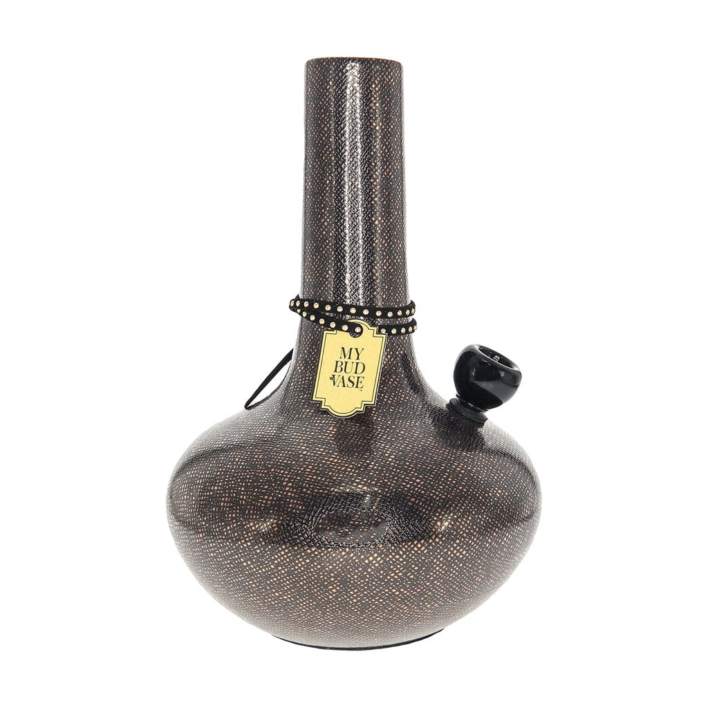 My Bud Vase "Burmëse" Bong in Black and Gold, Ceramic, Front View on White Background