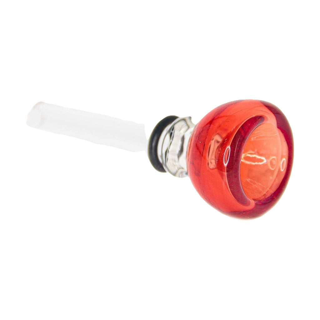 My Bud Vase Coyote Bowl side view, clear and red borosilicate glass with rubber fitting
