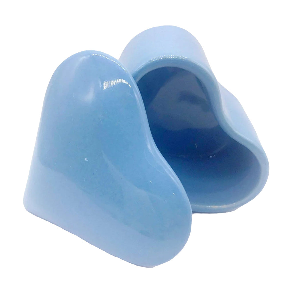 My Bud Vase Heart Stash Cache in blue, front view on a white background, elegant storage solution